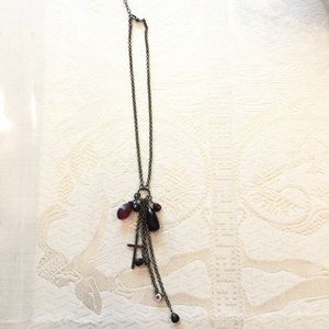 Purple and black cross droplet necklace